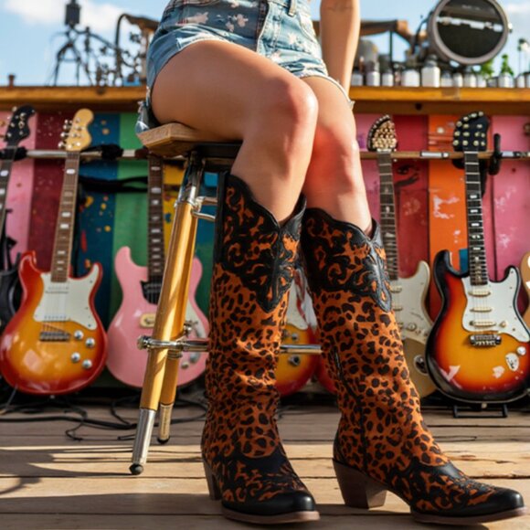 Leopard Print Cowboy Boots - Picture 5 of 9